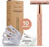 Bol.com Bamboozy Safety Razor + 10 Scheermesjes Aluminium Rose Gold Goud Unisex voor Vrouwen Scheermes aanbieding