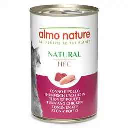 Zooplus 12 x 140 g + 6 x 140 g gratis! Almo Nature HFC Natural natvoer voor katten 18 x 140 g - Tonijn & Kip aanbieding