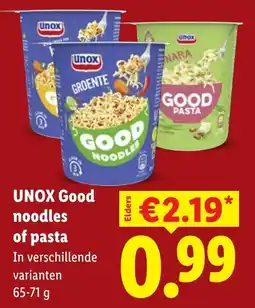Lidl Unox good noodles of pasta aanbieding