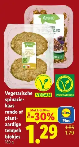 Lidl Vegetarische spinazie kaas rondo of plantaardige tempeh blokjes aanbieding