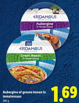 Lidl Aubergine of groene bonen in tomatensaus aanbieding