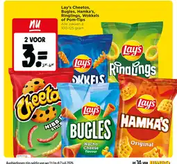 Jumbo Lay's Cheetos, Bugles, Hamka's, Ringlings, Wokkels of Pom-Tips aanbieding