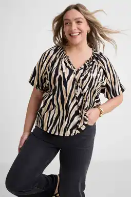 Wehkamp GREAT LOOKS crinkle top met strikkraag zebraprint aanbieding