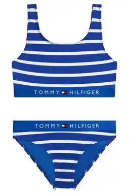 Wehkamp Tommy Hilfiger gestreepte crop bikini met logo blauw/wit aanbieding