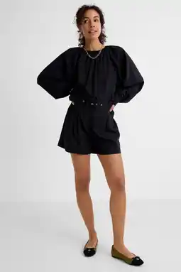 Wehkamp Ruby short met ceintuur en linnen zwart aanbieding