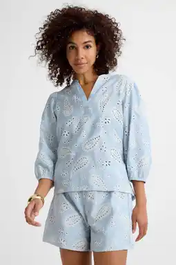 Wehkamp Ruby broderie blouse met linnen lichtblauw aanbieding