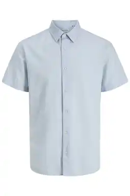 Wehkamp JACK & JONES ESSENTIALS regular casual overhemd met linnen lichtblauw aanbieding