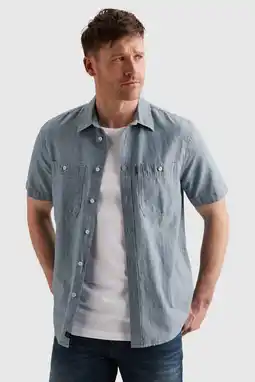 Wehkamp PME Legend regular casual overhemd met linnen lichtblauw aanbieding
