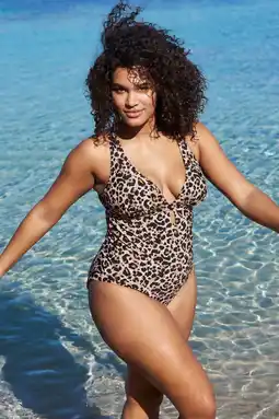 Wehkamp BEACHWAVE Curve corrigerend badpak beige/zwart aanbieding