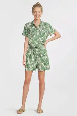 Wehkamp Anytime playsuit met bladprint beige/groen aanbieding