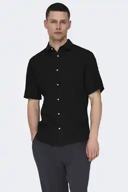 Wehkamp ONLY & SONS slim casual overhemd met linnen zwart aanbieding