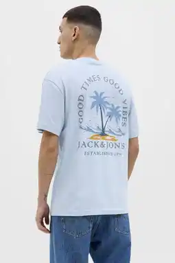 Wehkamp JACK & JONES regular T-shirt met backprint lichtblauw aanbieding