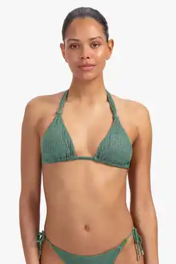 Wehkamp Beachlife voorgevormde triangel bikinitop met lurex en textuur groen aanbieding