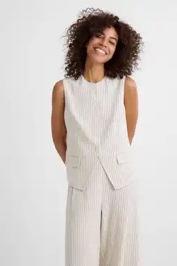Wehkamp Ruby gilet met linnen krijtstreep beige aanbieding