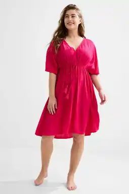 Wehkamp BEACHWAVE crinkle strandjurk fuchsia aanbieding