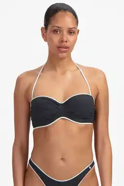 Wehkamp Beachlife voorgevormde strapless bandeau bikinitop zwart/ecru aanbieding