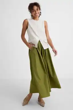 Wehkamp Ruby poplin maxi rok olijfgroen aanbieding