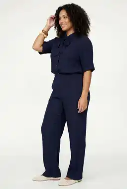 Wehkamp Tramontana viscose straight fit broek met textuur - donkerblauw aanbieding