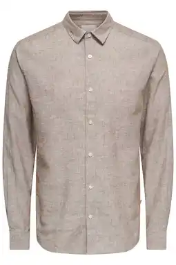 Wehkamp ONLY & SONS slim casual overhemd met linnen bruin aanbieding