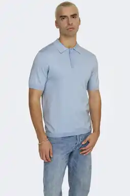 Wehkamp ONLY & SONS regular polo gebreid blauw aanbieding