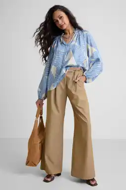 Wehkamp Ruby wide leg broek met striksluting beige aanbieding