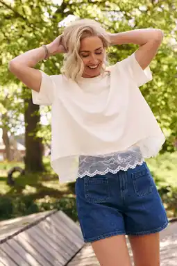 Wehkamp Sanny x LOLALIZA x Wehkamp regular highwaist denim short medium blue denim aanbieding