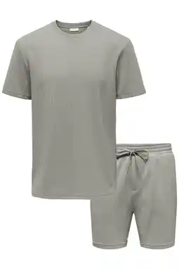 Wehkamp ONLY & SONS regular T-shirt met short gebreid grijsgroen - (set van 2) aanbieding