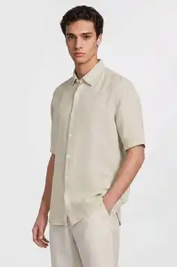 Wehkamp BOSS regular casual overhemd met linnen beige aanbieding