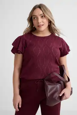 Wehkamp GREAT LOOKS broderie top met ruches bordeauxrood aanbieding