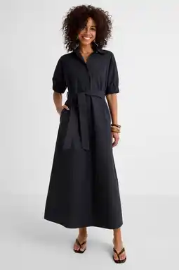 Wehkamp Ruby poplin maxi overhemd jurk zwart aanbieding