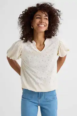 Wehkamp Ruby jersey top met textuur off-white aanbieding