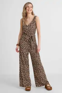 Wehkamp Anytime jumpsuit met panterprint bruin aanbieding