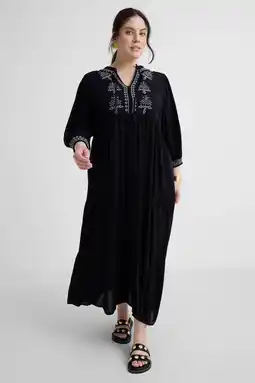 Wehkamp Anytime crinkle maxi jurk met borduursel zwart aanbieding