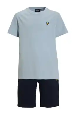 Wehkamp Lyle & Scott t-shirt + korte broek lichtblauw/donkerblauw aanbieding