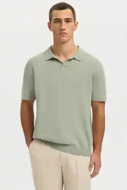 Wehkamp Selected regular polo met linnen fijn gebreid lichtgroen aanbieding