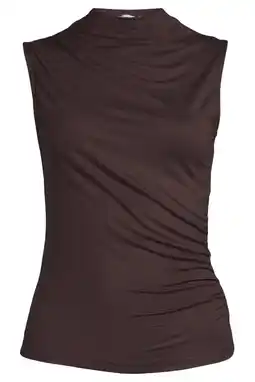 Wehkamp Anytime jersey top met gedrapeerd detail donkerbruin aanbieding