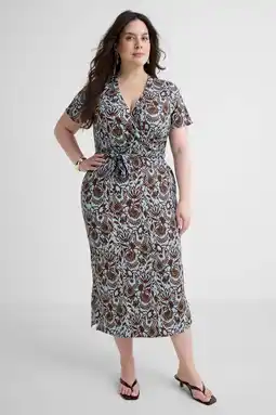 Wehkamp GREAT LOOKS crinkle overslagjurk met bloemenprint blauw/bruin aanbieding