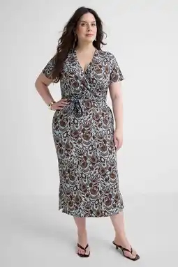 Wehkamp GREAT LOOKS crinkle overslagjurk met bloemenprint blauw/bruin aanbieding