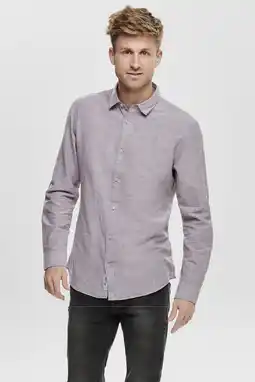 Wehkamp ONLY & SONS slim casual overhemd met linnen paars aanbieding