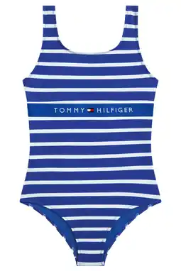 Wehkamp Tommy Hilfiger gestreept badpak met logo blauw/wit aanbieding
