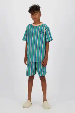 Wehkamp Vingino regularwaist gestreepte sweatshort groen aanbieding