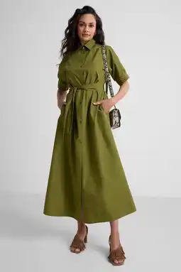 Wehkamp Ruby poplin maxi overhemd jurk olijfgroen aanbieding