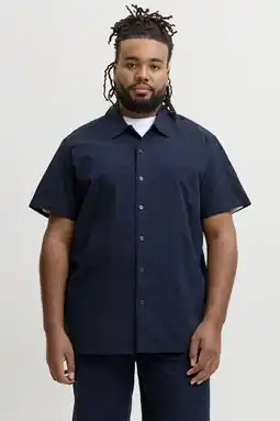 Wehkamp JACK & JONES PLUS SIZE katoenen regular fit overhemd met textuur - donkerblauw aanbieding