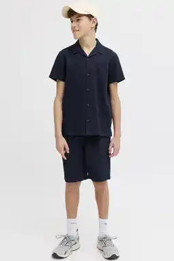 Wehkamp JACK & JONES JUNIOR korte broek + overhemd met textuur donkerblauw aanbieding