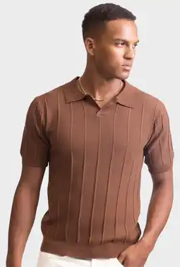 Wehkamp Redefined Rebel regular polo met ingebreid patroon bruin aanbieding