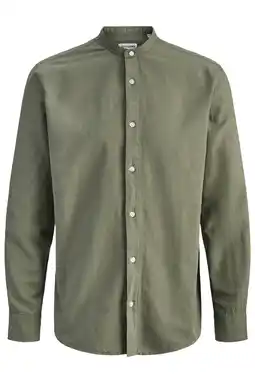 Wehkamp JACK & JONES ESSENTIALS regular casual overhemd met linnen donkergroen aanbieding