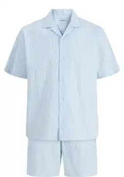 Wehkamp JACK & JONES loose gestreept casual overhemd met short lichtblauw - (set van 2) aanbieding
