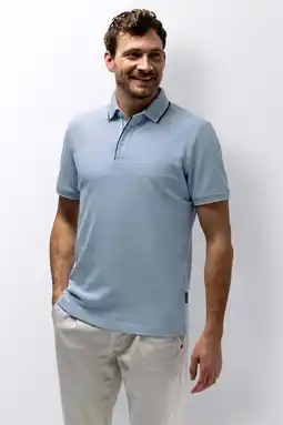 Wehkamp State of Art regular polo met linnen lichtblauw aanbieding