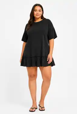 Wehkamp NOISY MAY Curve korte jurk met ruches Plus Size - zwart aanbieding