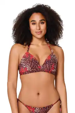 Wehkamp LingaDore voorgevormde triangel bikinitop bruin/rood aanbieding